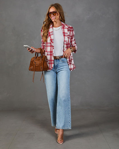 Autumnal Glow Knit Plaid Blazer