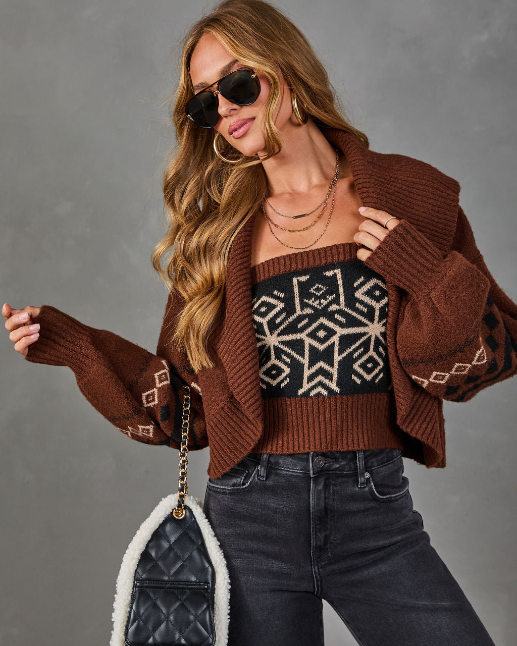 Lillianna Knit Abstract Cardigan Set