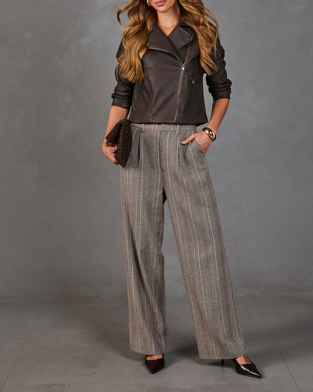 Aster Darling Plaid Wide Leg Pants