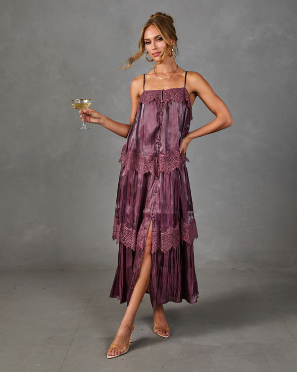 Shiloh Tiered Satin Lace Maxi Dress