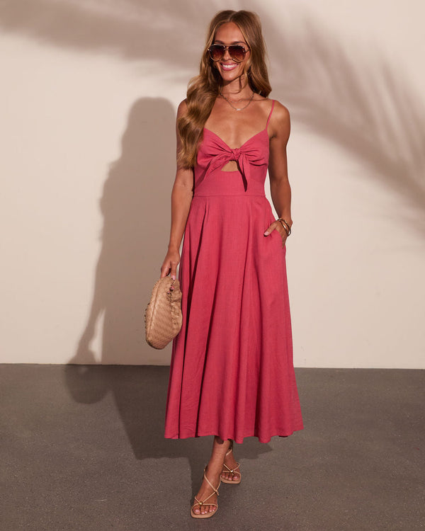 Sweet Serenity Linen Blend Tie Cut Out Midi Dress