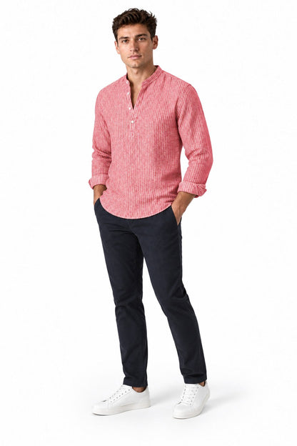 Men's Striped Cotton-Linen Henley Shirt | Glitz & Fashion