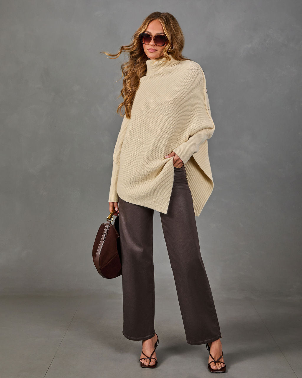 Tender Solace Knit Turtleneck Asymmetric Hem Sweater
