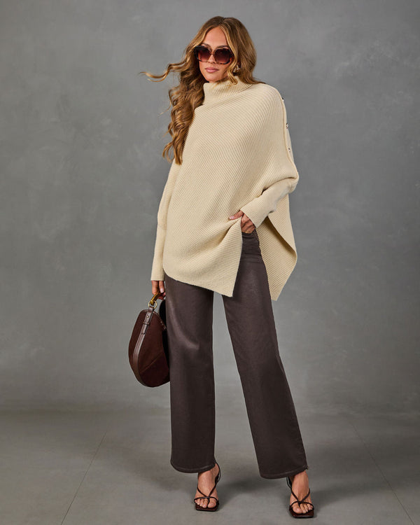 Tender Solace Knit Turtleneck Asymmetric Hem Sweater