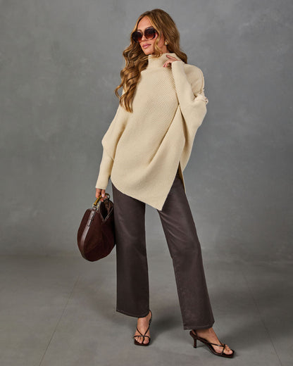 Tender Solace Knit Turtleneck Asymmetric Hem Sweater