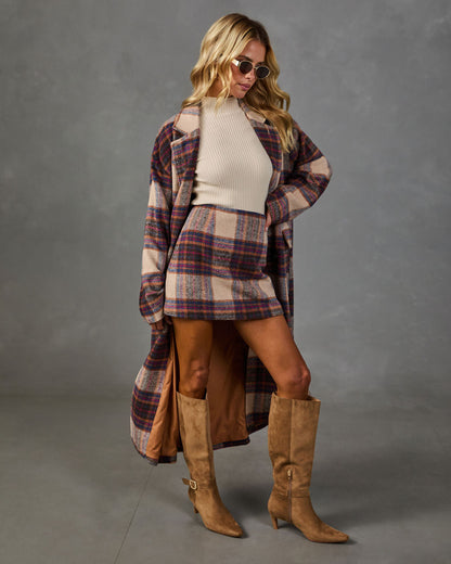 Prep Social Double Breasted Plaid Longline Coat