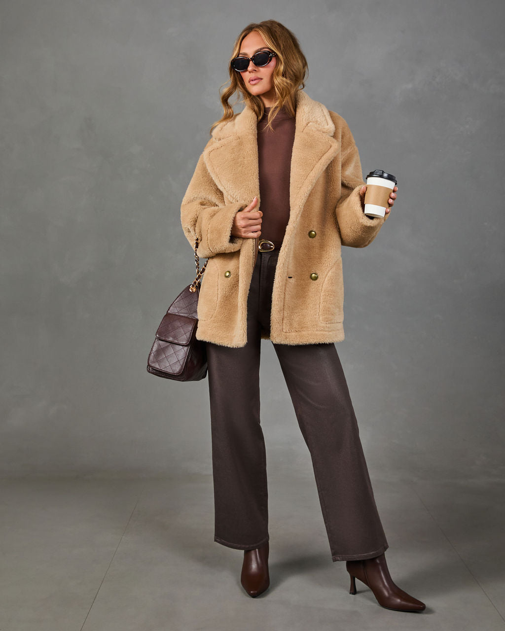 Harvest Hour Double Breasted Reversible Vegan Leather Faux Fur Jacket