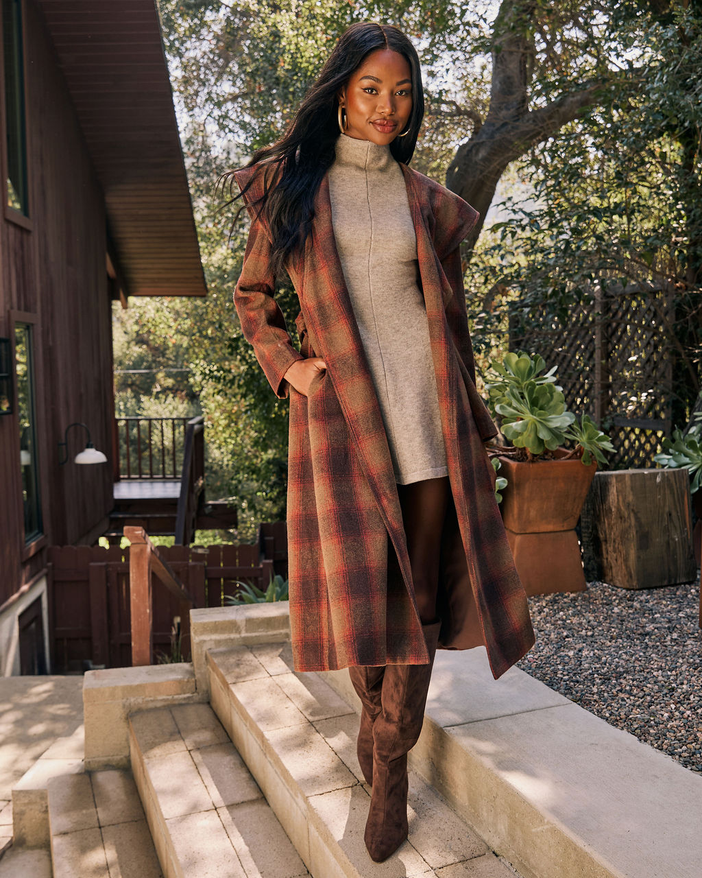 Sunday Gathering Longline Plaid Coat