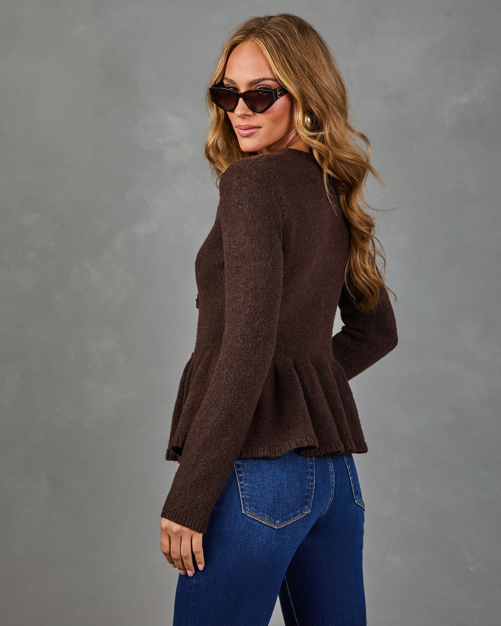 Dani Knit Bow Accent Peplum Sweater