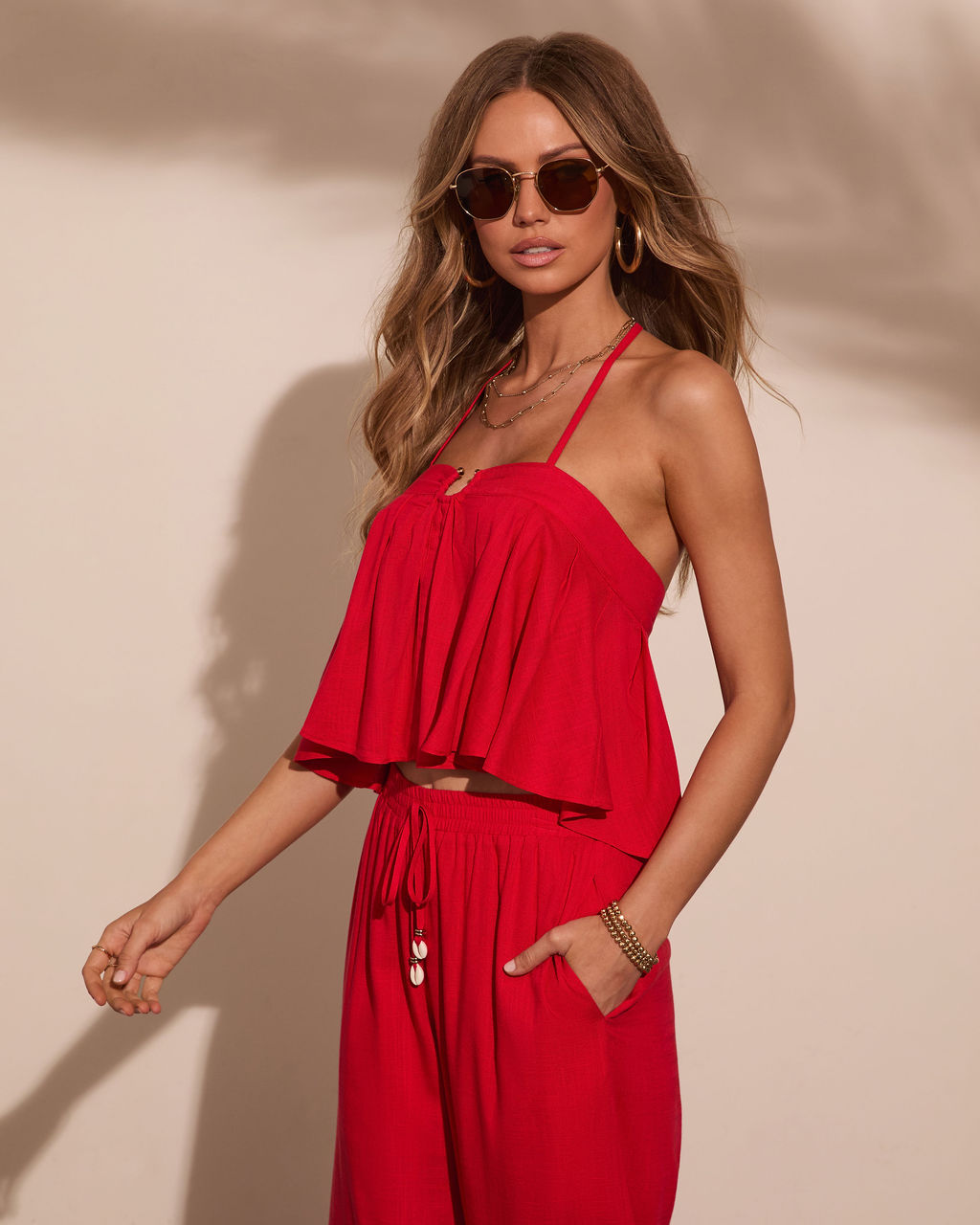 Poolside Darling Linen Blend Halter Neck Top