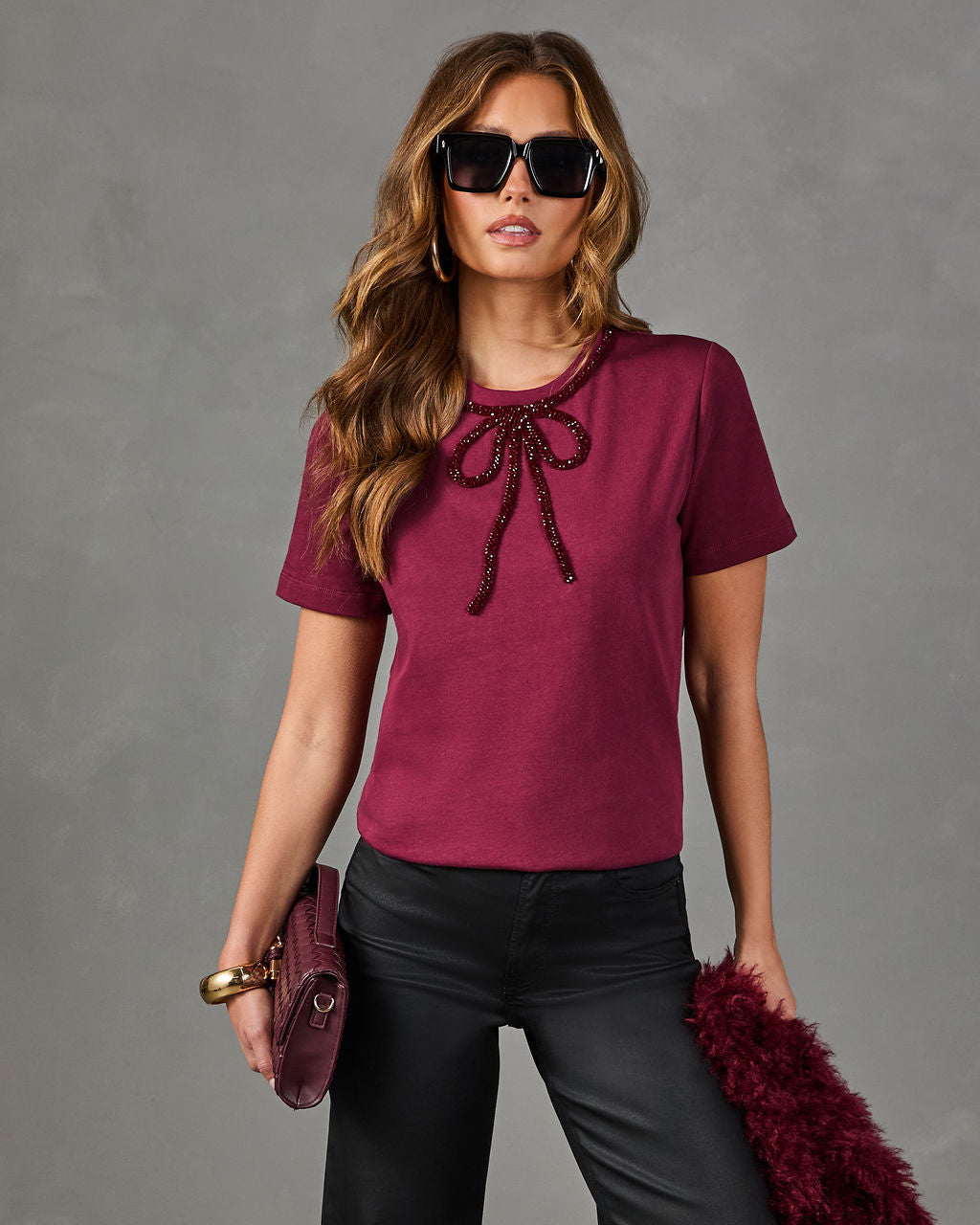 Chantel Bow Accent Short Sleeve Top