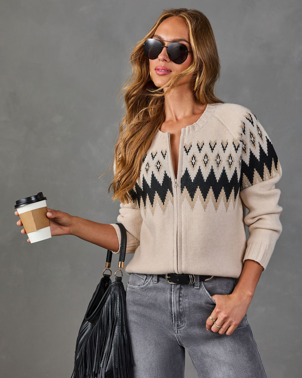 Early Evening Knit Fair Isle Print Sweater