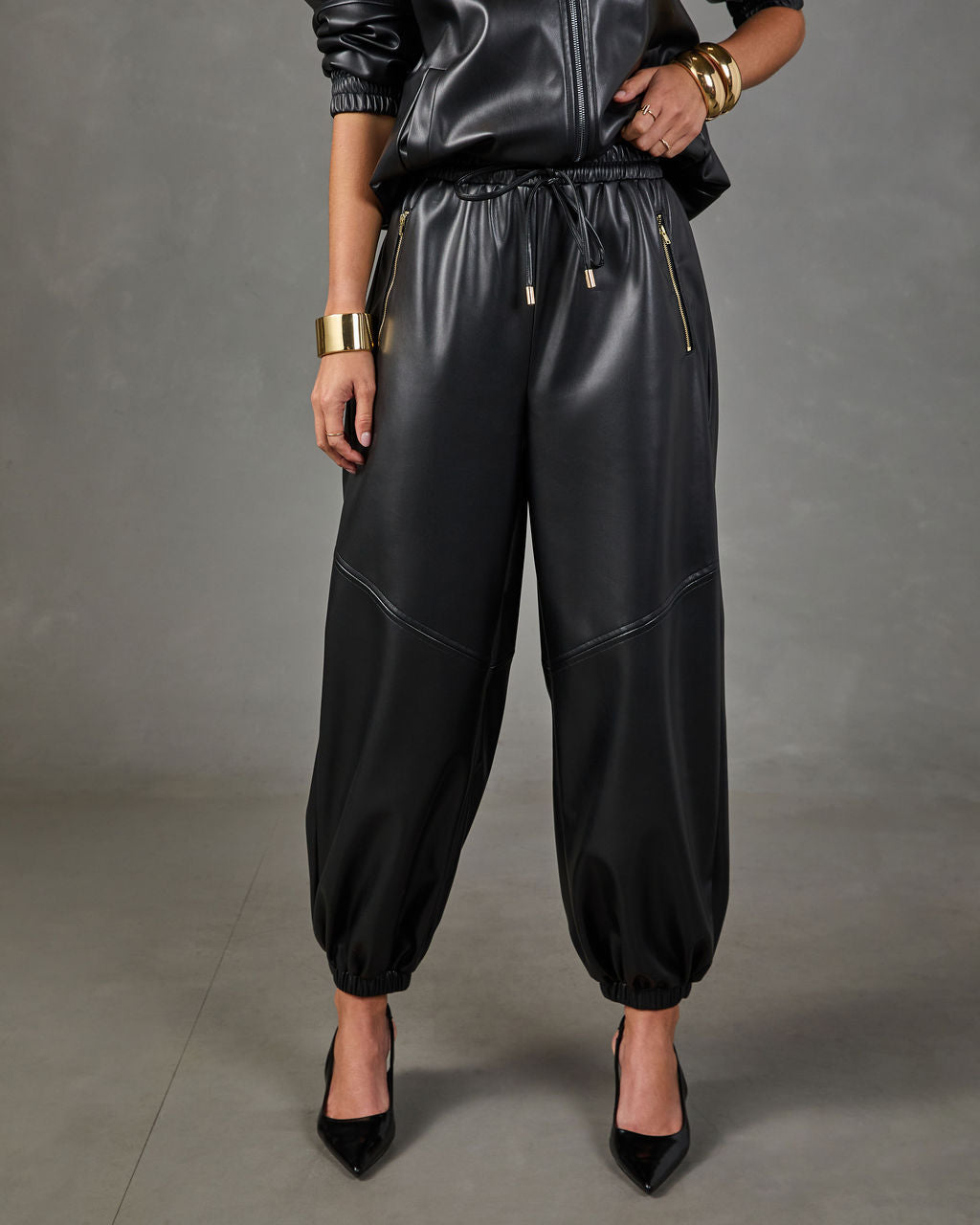 Dark Muse Drawstring Vegan Leather Jogger Pants