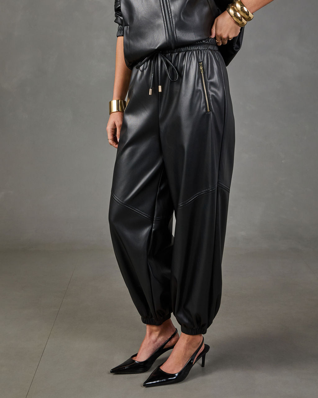 Dark Muse Drawstring Vegan Leather Jogger Pants