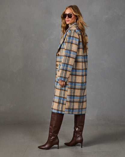 Campus Darling Single Breasted Plaid Trench Coat