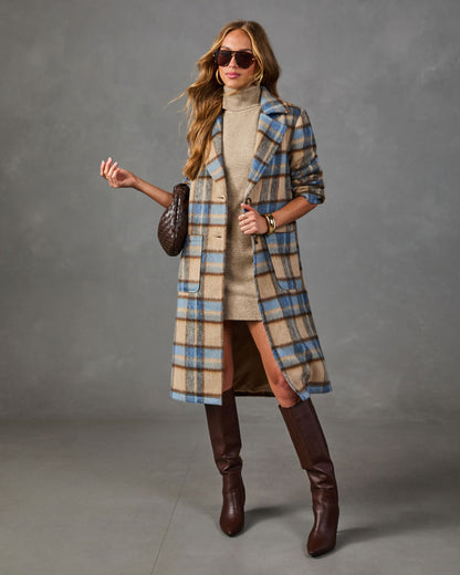 Campus Darling Single Breasted Plaid Trench Coat