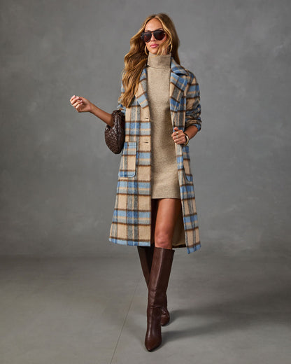 Campus Darling Single Breasted Plaid Trench Coat