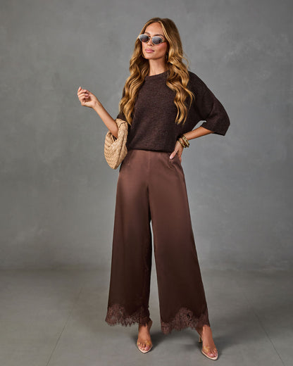 Soera Satin Wide Leg Lace Trim Pants