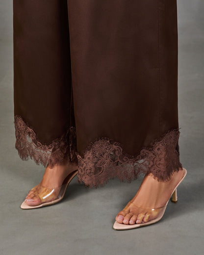 Soera Satin Wide Leg Lace Trim Pants