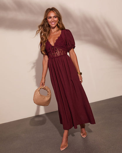 Shelby Linen Blend Lace Bodice Maxi Dress