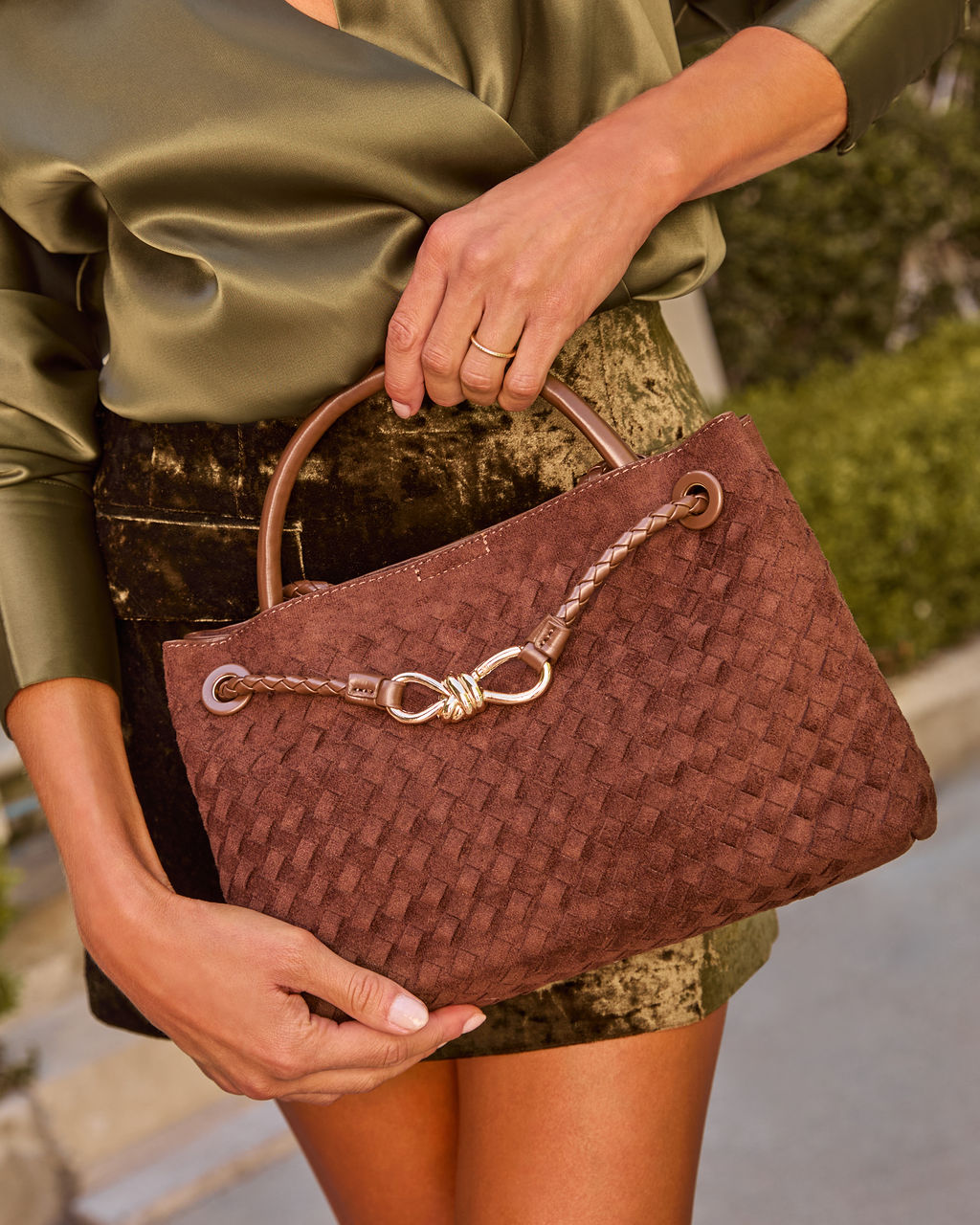 Vita Woven Faux Suede Crossbody Bag