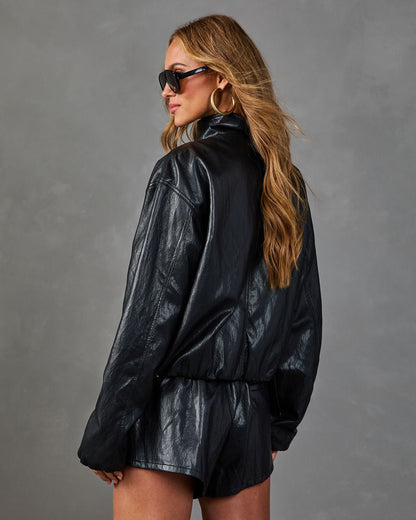 Sharp Romance Vegan Leather Funnel Neck Jacket