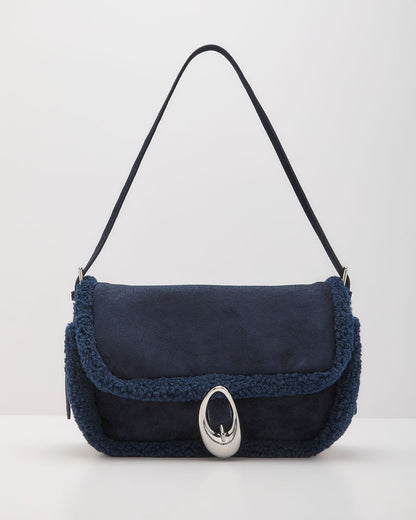 Eva Faux Suede Shearling Trim Shoulder Bag