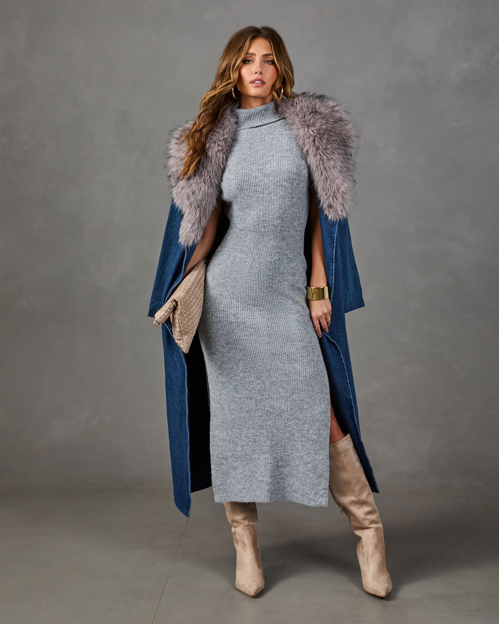Perrine Knit Turtleneck Midi Dress