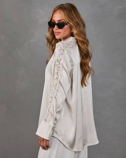 Darling Society Satin Lace Trim Blouse