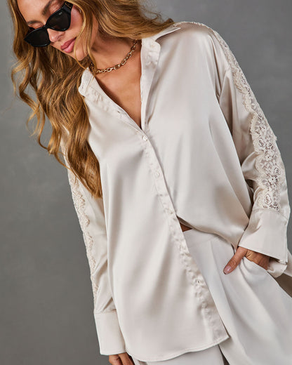 Darling Society Satin Lace Trim Blouse