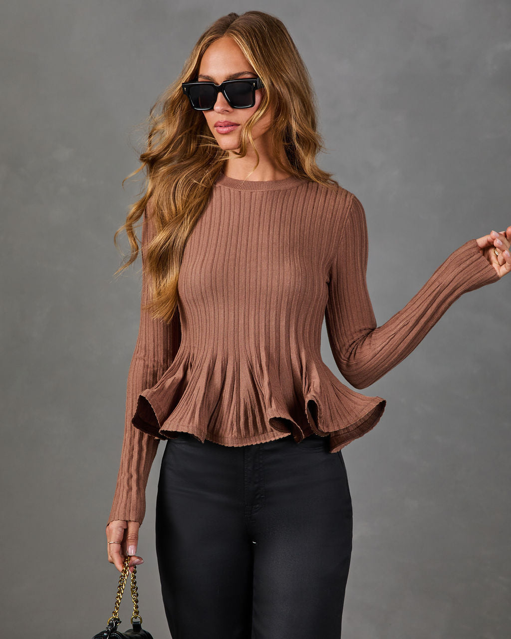 Quiet Chic Ribbed Knit Peplum Sweater