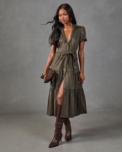 Monae Tiered Faux Suede Midi Dress