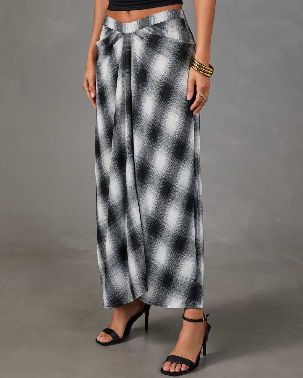 Coming Together Draped Plaid Maxi Skirt