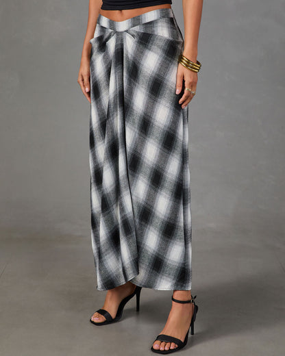Coming Together Draped Plaid Maxi Skirt