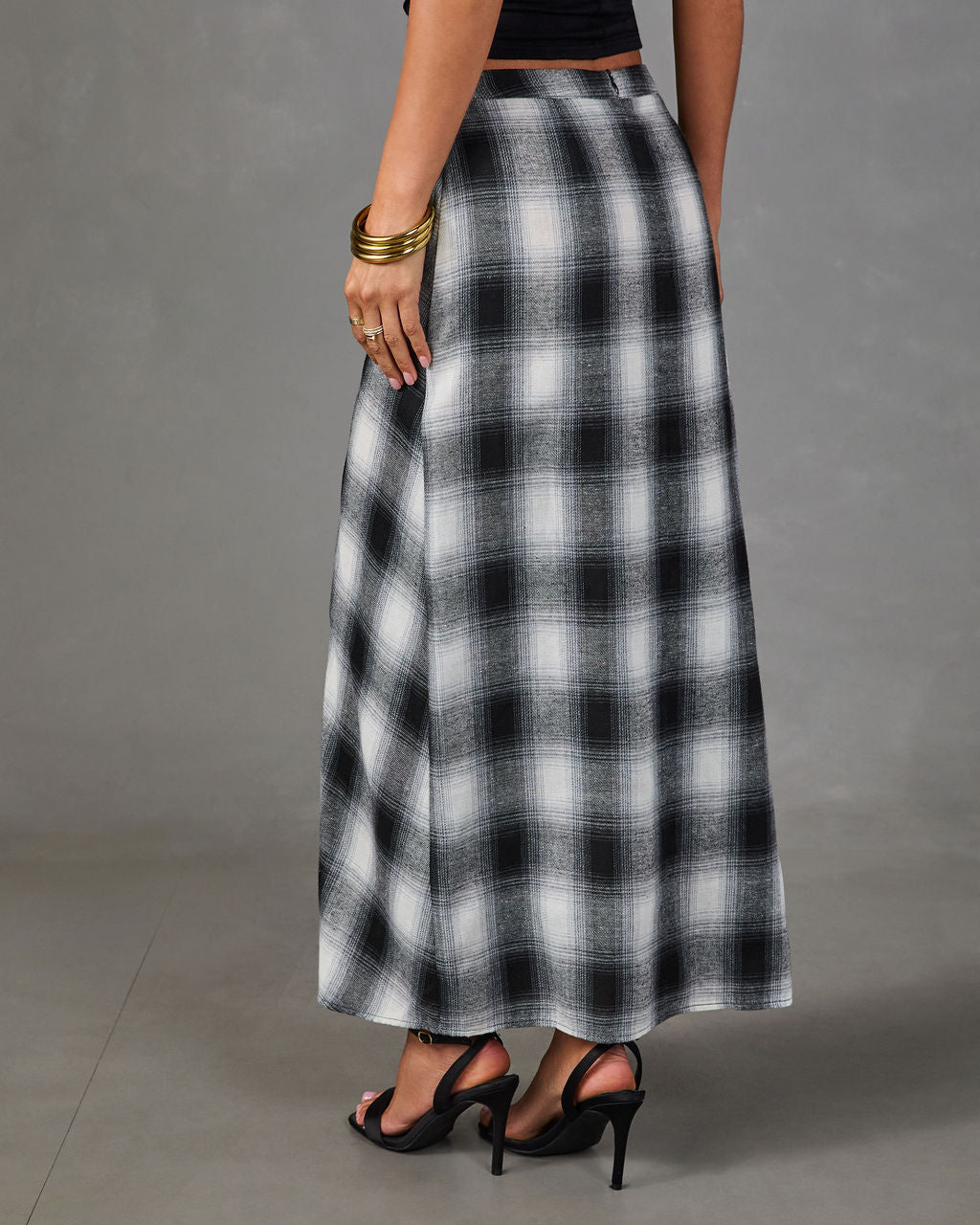 Coming Together Draped Plaid Maxi Skirt