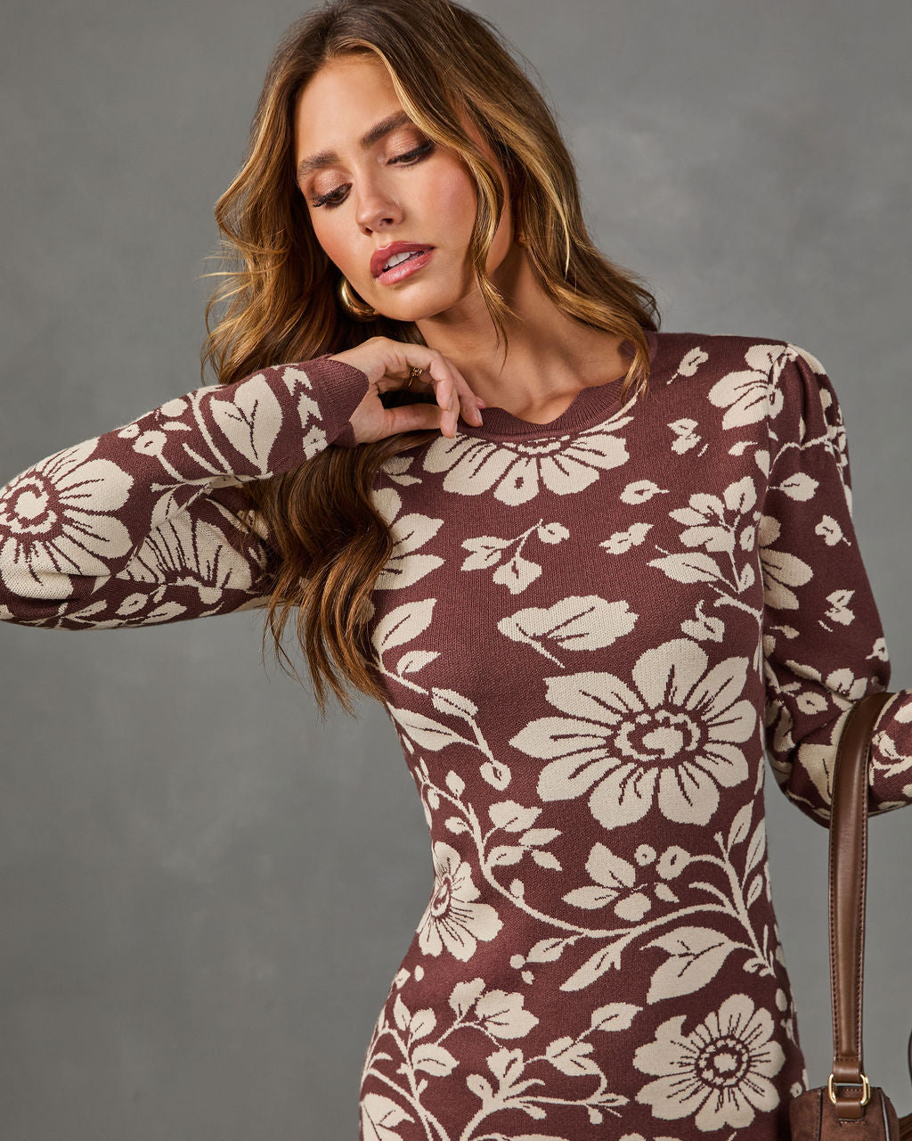 Sunset Posy Knit Floral Mini Dress