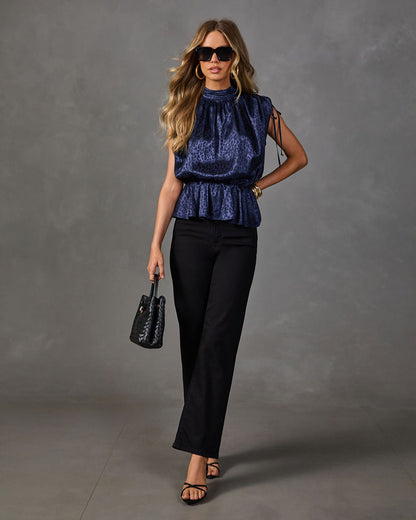 Romy Satin Animal Print Jaquard Peplum Blouse