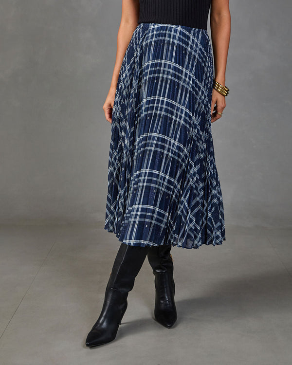 Suzanne Pleated Plaid Midi Skirt