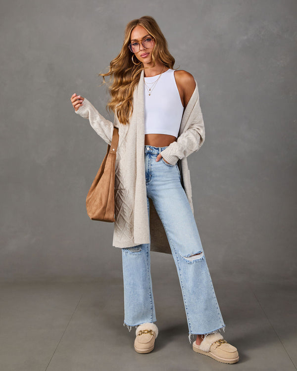 Modern Charm Knit Diamond Stitch Duster Cardigan