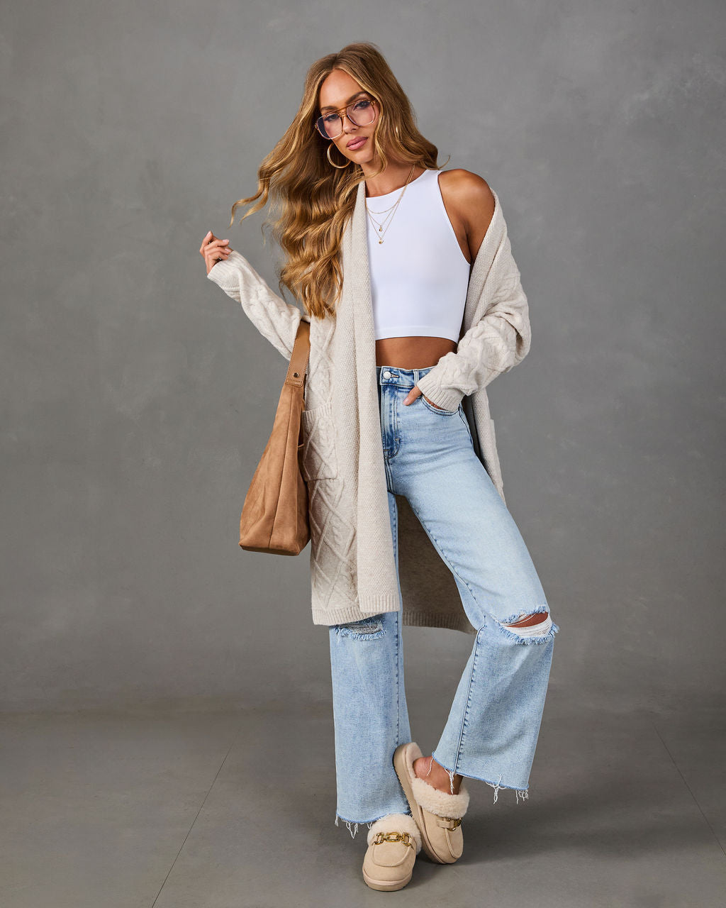 Modern Charm Knit Diamond Stitch Duster Cardigan