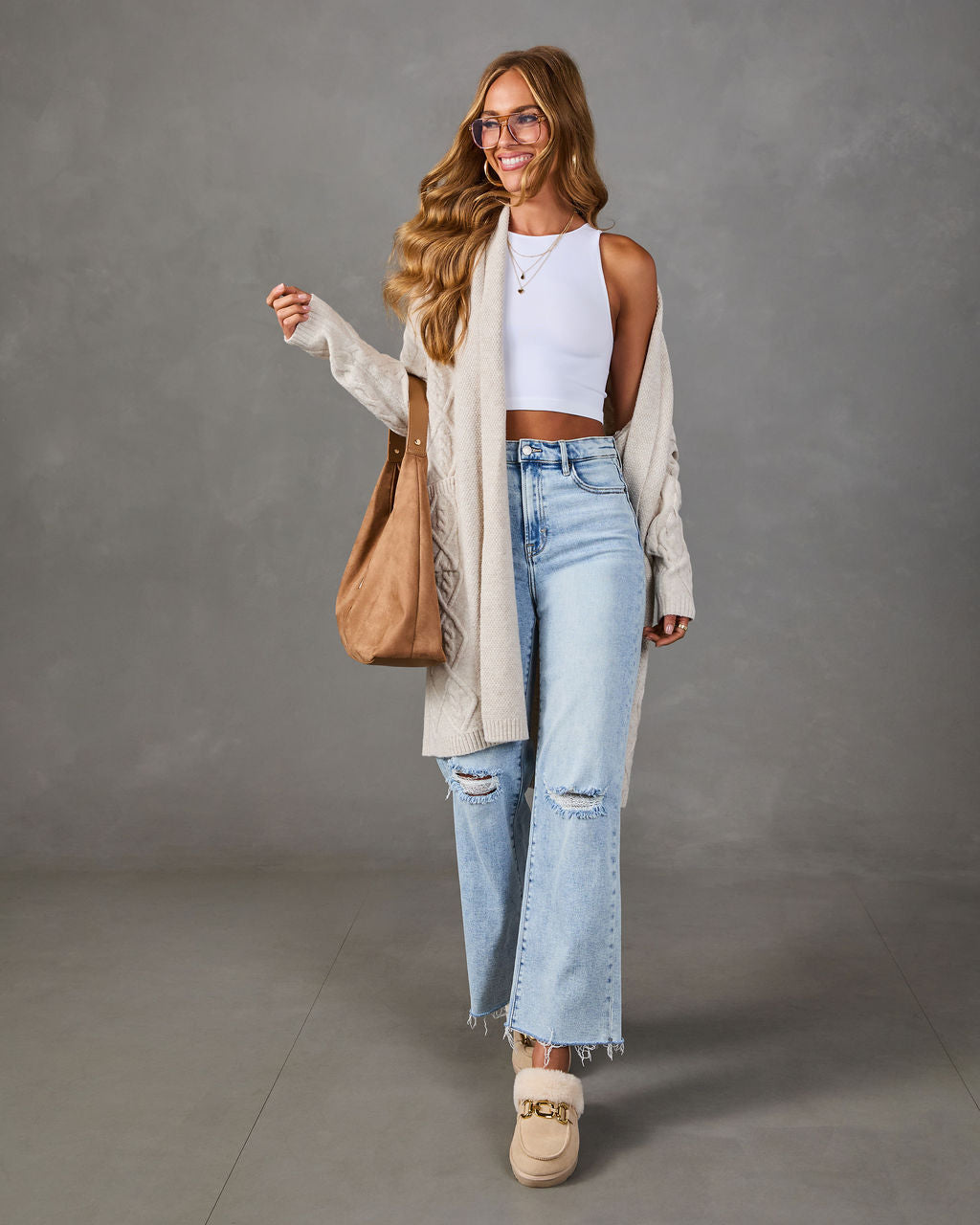 Modern Charm Knit Diamond Stitch Duster Cardigan