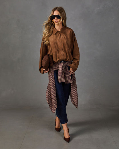 Classic Heritage Faux Suede Bubble Hem Jacket
