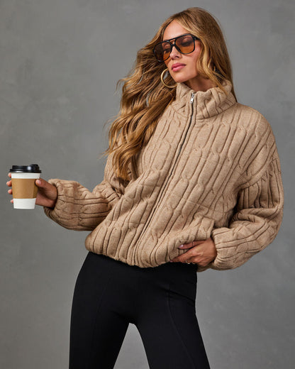 Luxe Embrace Cable Knit Funnel Neck Jacket