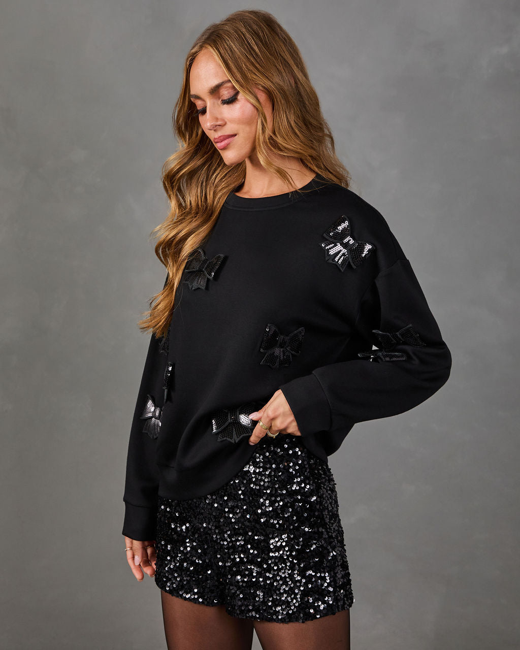 Joni Knit Soft Form Bow Accent Sweatshirt