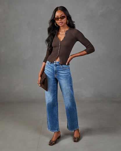 Amiah Ribbed Scallop Trim Long Sleeve Top