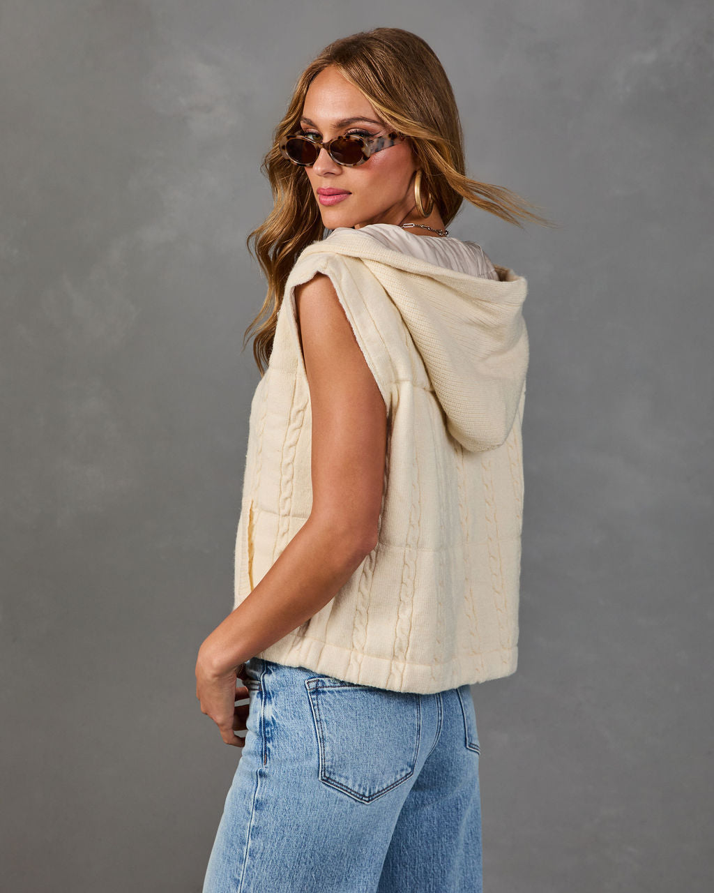 Soft Allure Hooded Cable Knit Vest