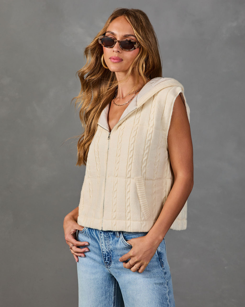 Soft Allure Hooded Cable Knit Vest