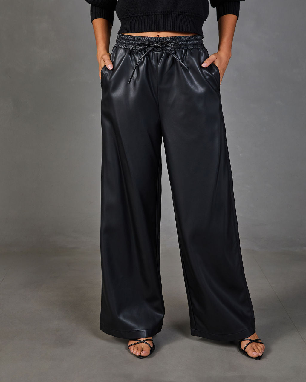 Steffan Vegan Leather Drawstring Waist Wide Leg Pants