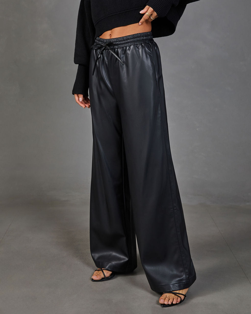 Steffan Vegan Leather Drawstring Waist Wide Leg Pants