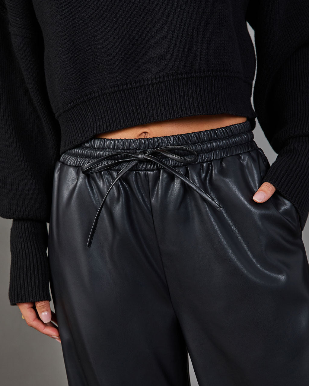 Steffan Vegan Leather Drawstring Waist Wide Leg Pants